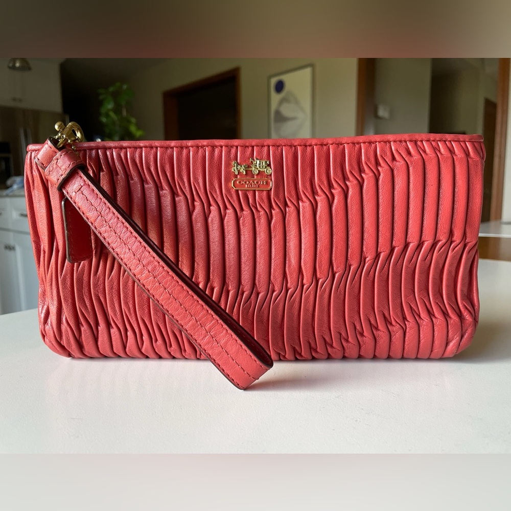 Coach Madison Gathered Leather  Zip Clutch